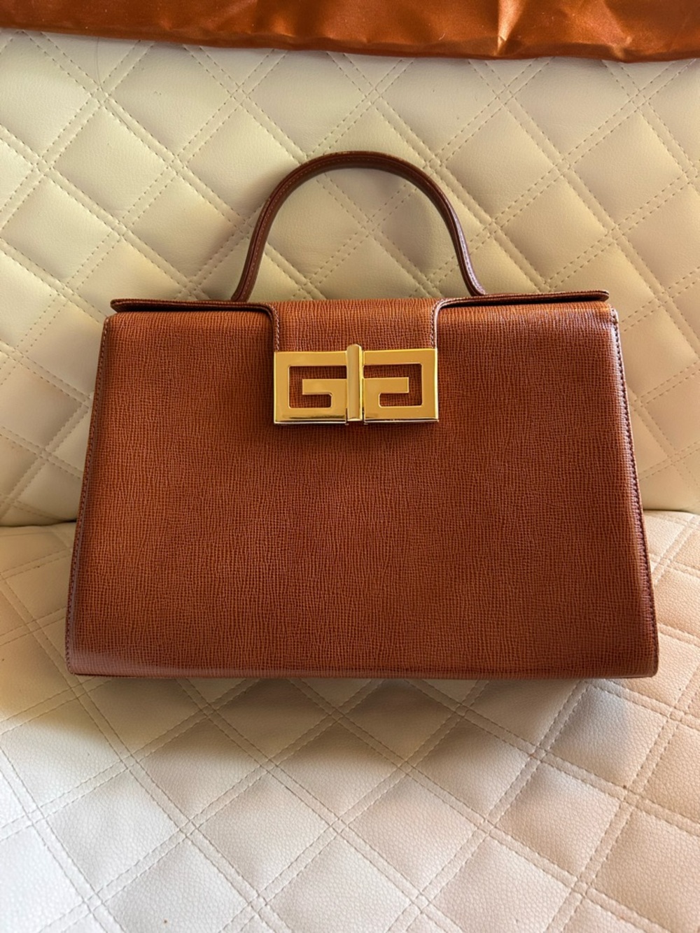 Givenchy Brown Leather Top-Handle Satchel with Gold Hardware
Authentic